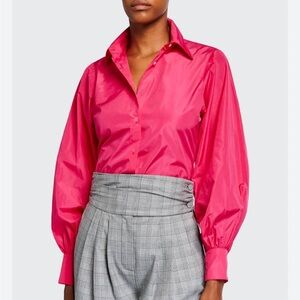 Cinq a Sept Pink Azalea Samira Balloon Sleeve Button Down Blouse